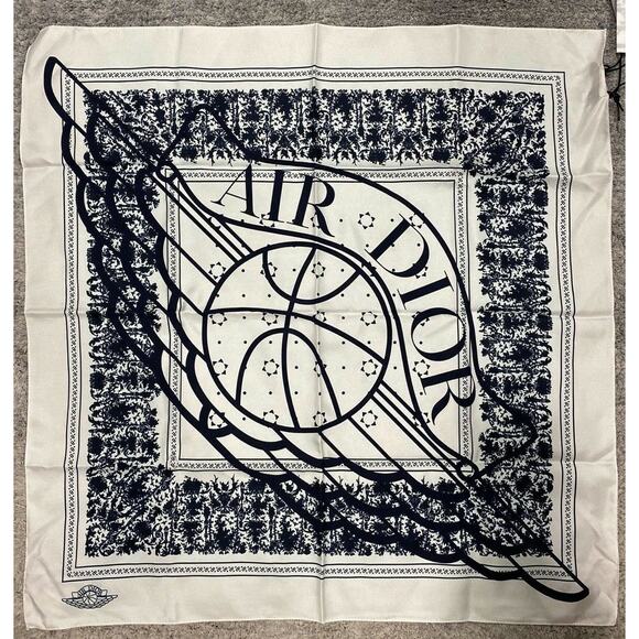 Air Dior Jordaan Wing Basketball White Navy Blue Silk Bandana Scarf Wrap 22 x 23 - Picture 2 of 5